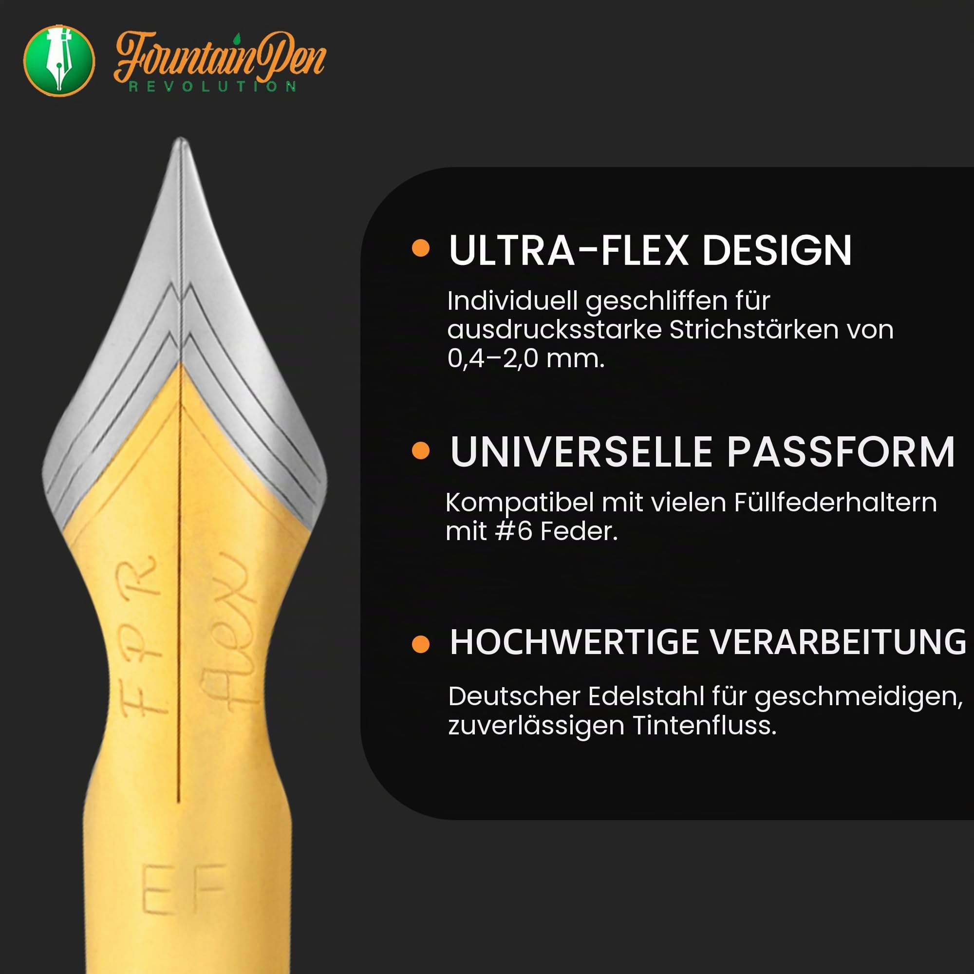 FPR #6 Zweifarbiger EF Ultra Flex – Maßgeschneiderte Füllfederhalter mit weichem ultra flex Haptik - Glatte Edelstahl flexible Feder - Extra feine Kalligraphie-Stifte für reibungslose