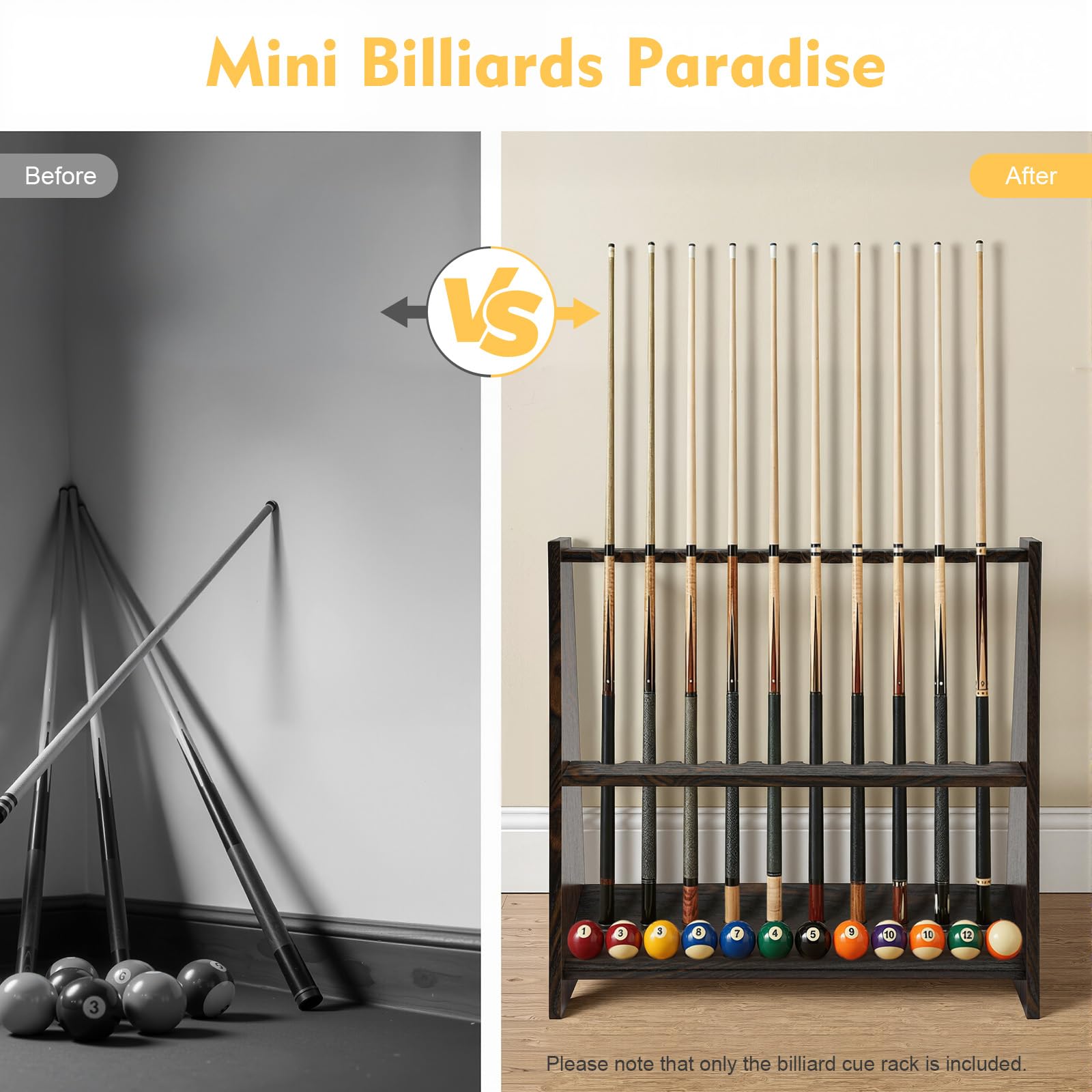JUUTALK - Soporte de pared para 10 colas de billar, marrón, 57 x 20 x 60 cm
