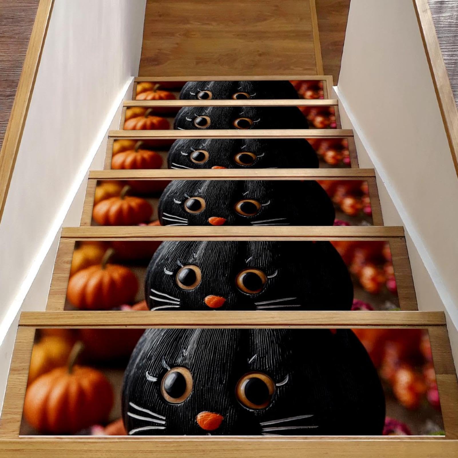 Tapis d'escalier antidérapants pour chiens et enfants marches bois motif chat citrouille x15