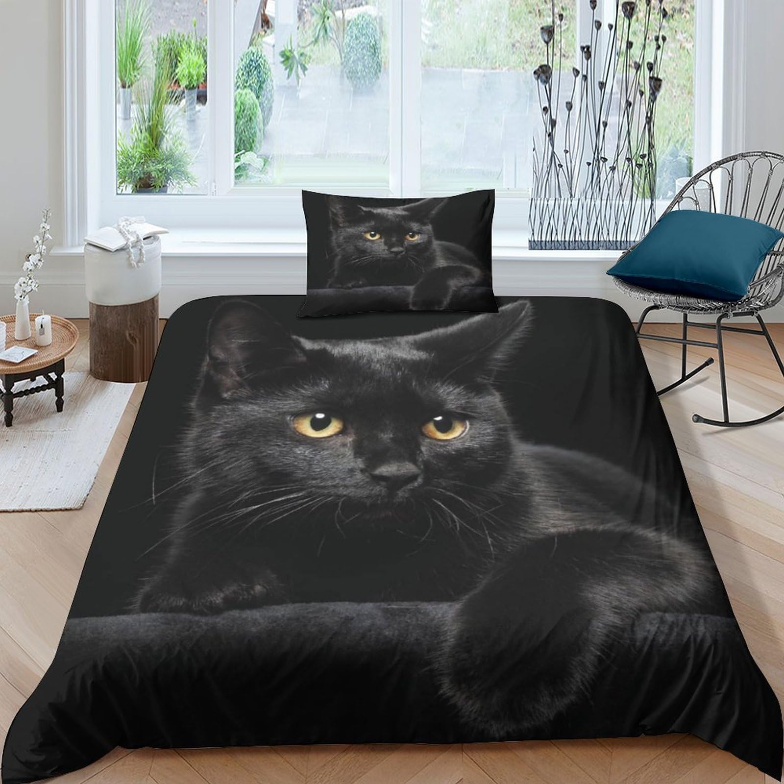 Housse de couette chat 3D en microfibre douce avec fermeture éclair