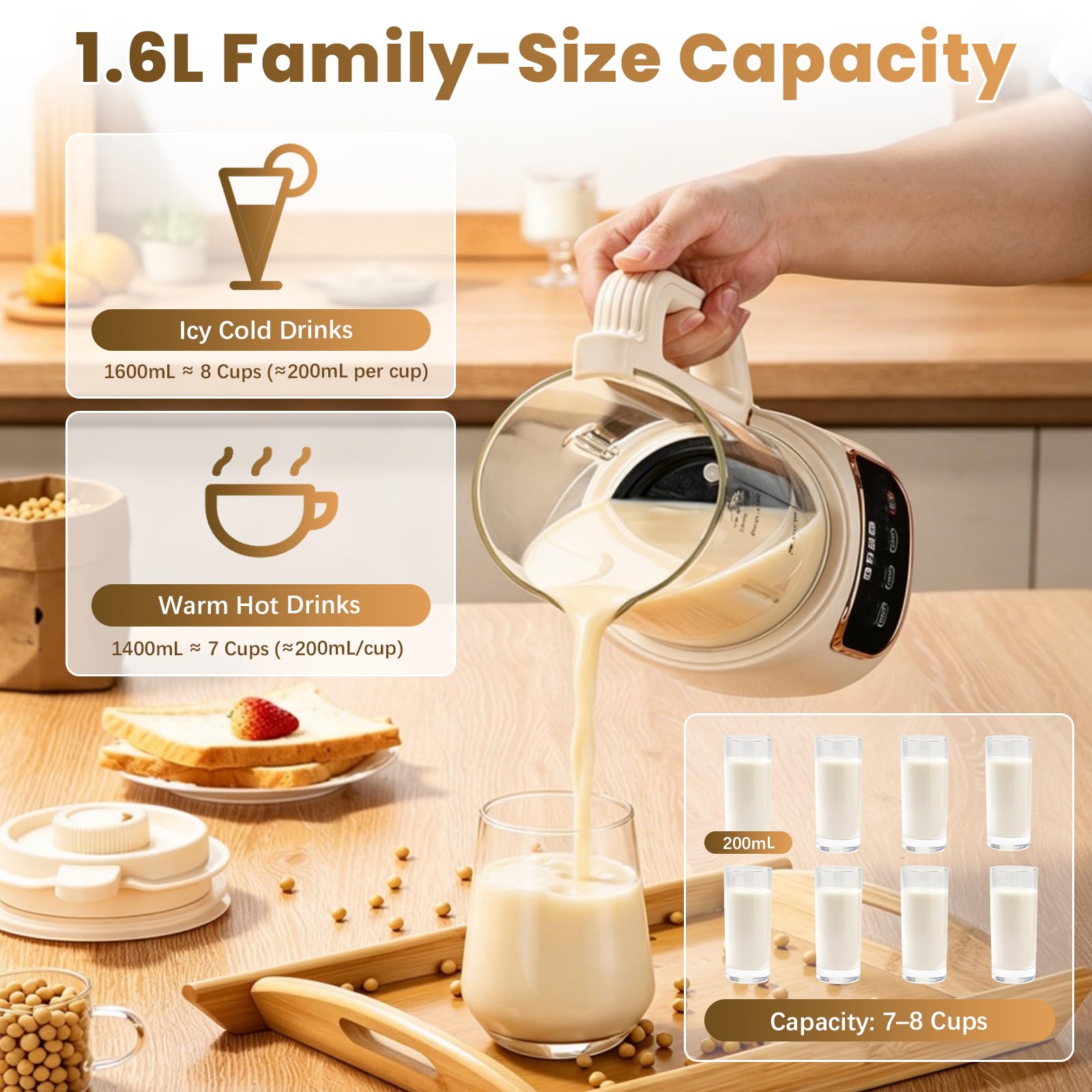Macchina per Latte di Soia, 1600 ml Macchina per Latte Vegetale Automatica