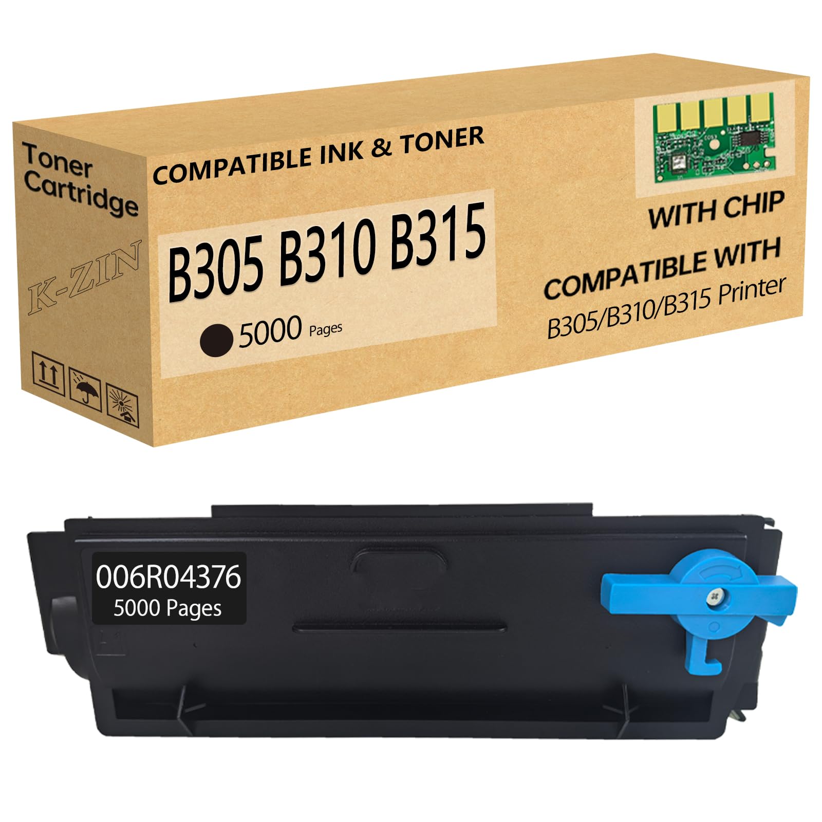 K-ZIN B310 B315 B305 Black Toner Cartridge(with Chip) Compatible with Xerox B305 B310 B315 Printer Replacement for Xerox 006R04376 006R04377 006R04378 Toner Cartridge (5000 Pages,1-Pack,Black)
