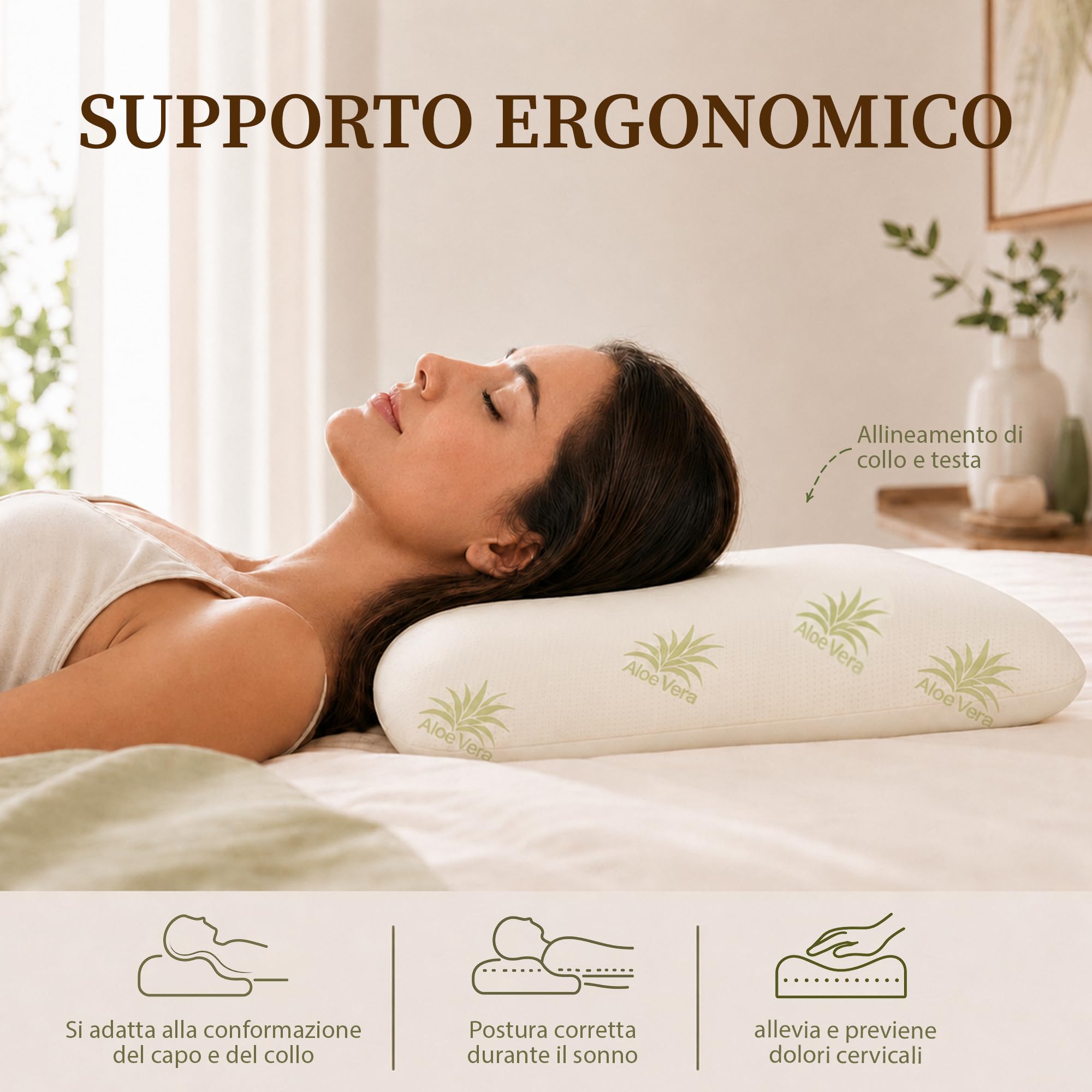 DREAM Cuscino Memory Foam Cervicale Saponetta AIR in Aloe Vera 12 cm - Cuscino per Dormire Traspirante Certificato Dispositivo Medico - Guanciale letto Made in Italy con Federa Lavabile Antibatterica