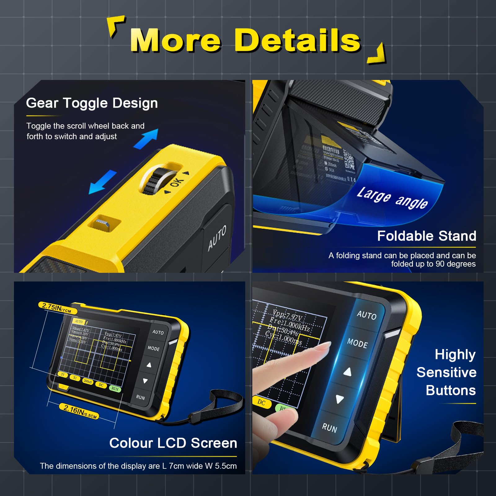 Handheld Oscilloscope Portable Digital Oscilloscope With 200K Bandwidth And 2.5MS/s Sampling Rate, Handheld Multimeter And Waveform Generator Frequency Counter