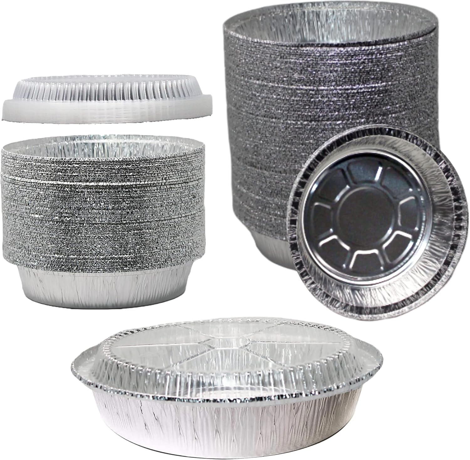 EcoQuality 6.5 Inch Disposable Round Aluminum Foil Take-Out Pans With Plastic Dome Lids Set - Disposable Tin Containers, Perfect for Baking, Cooking, Catering, Cake Pans, Parties, Restaurants (400)