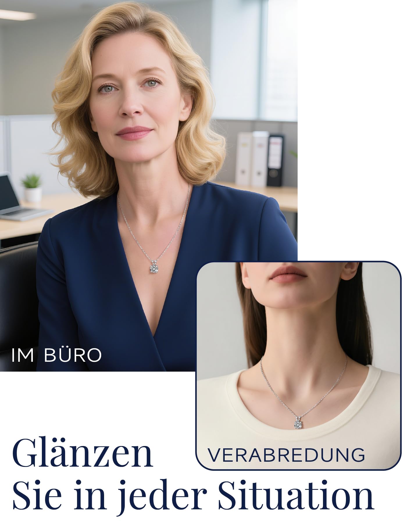 MomentWish Moissanite Halskette Damen, 0,3/0,5/1/2 Karat Solitär Diamant Kette Silber 925 Weißgold/Roségold/Gold Vergoldet Schmuck Geschenk Weihnachten für Frauen