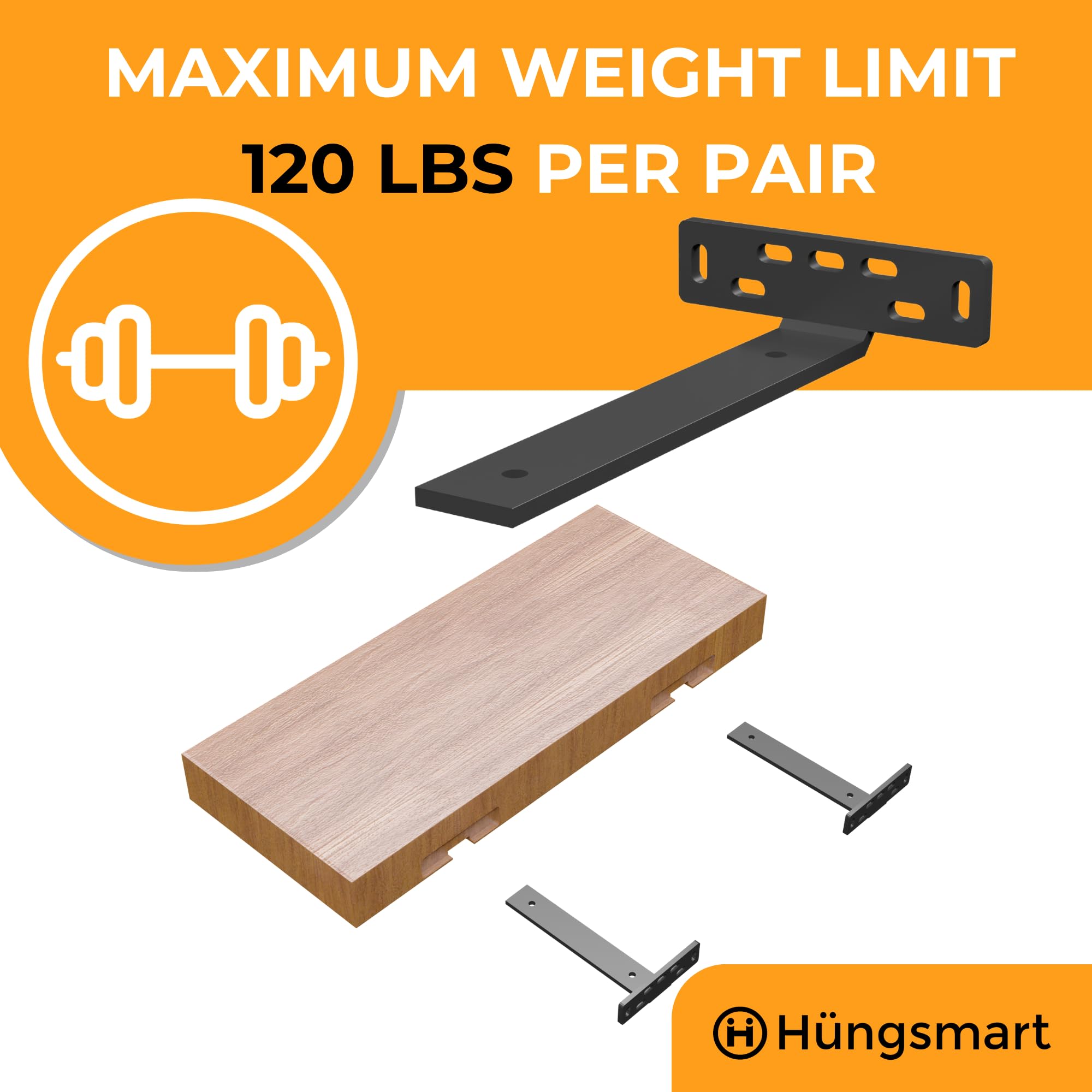 Hüngsmart - 4 soportes de estante de largo (8.5 pulgadas de profundidad x 5 pulgadas de ancho x 1 1/4 pulgadas de alto), accesorios de estantería resistentes, adecuados para decoración rústica,
