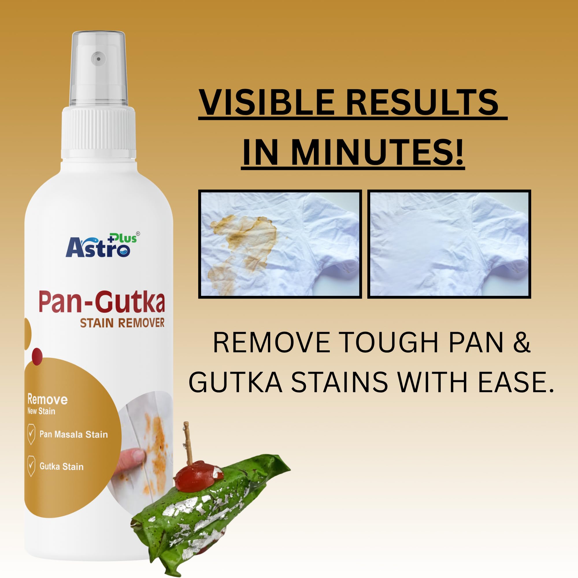 Astro Plus+ 100ml Pan Gutka Stain Remover β Removes Dried Beverage & Food Stains Cleaner, Safe on Colour & Fabrics, Effective Cloth Stain Removal For Everyday Solution | Pack Of 1 2