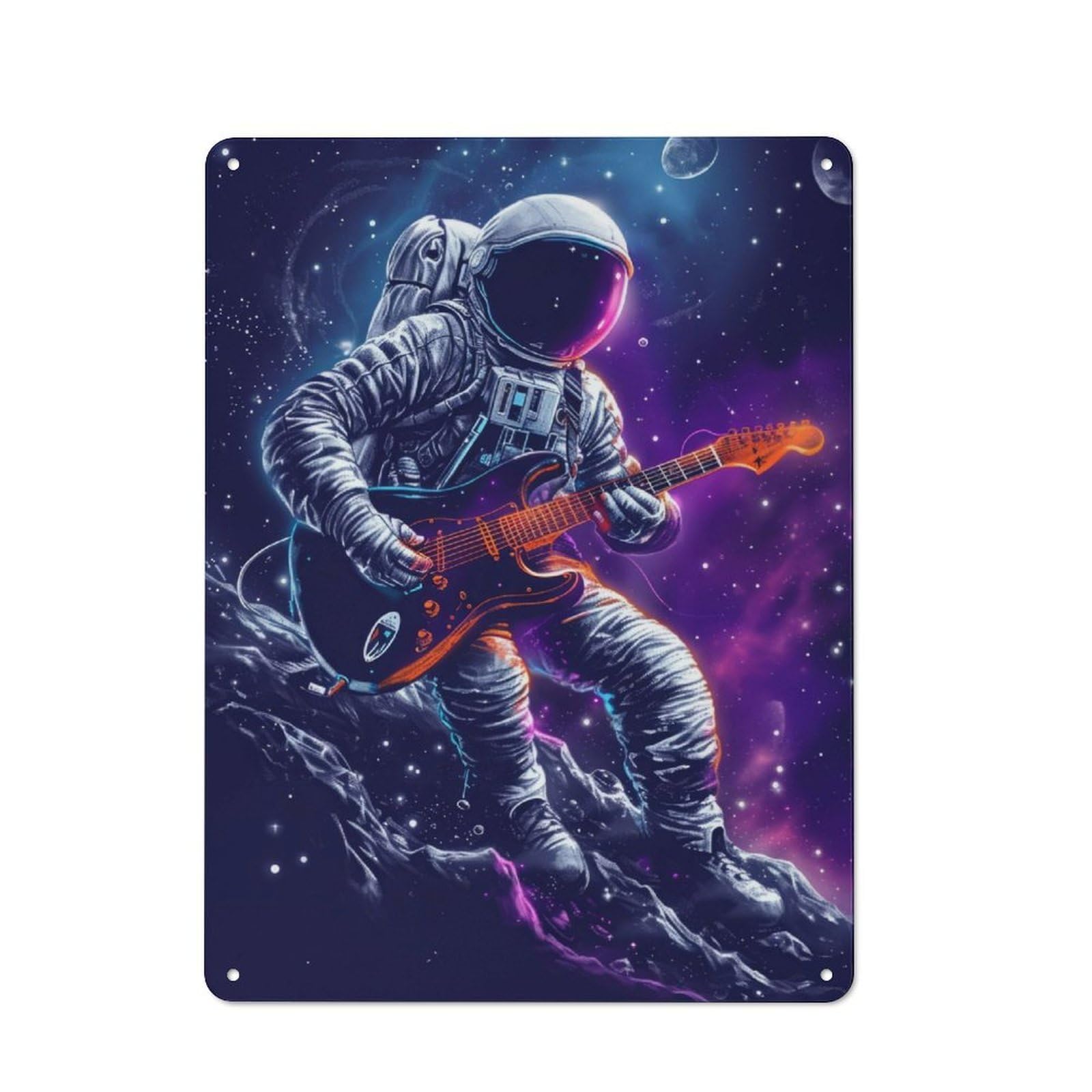Junmoney Space Astronaut Guitar For Lounge Or Reading Corner, Vintage Metal Sign 40X30cm, For Cooler-Season Styling In Lounge And Reading Corner