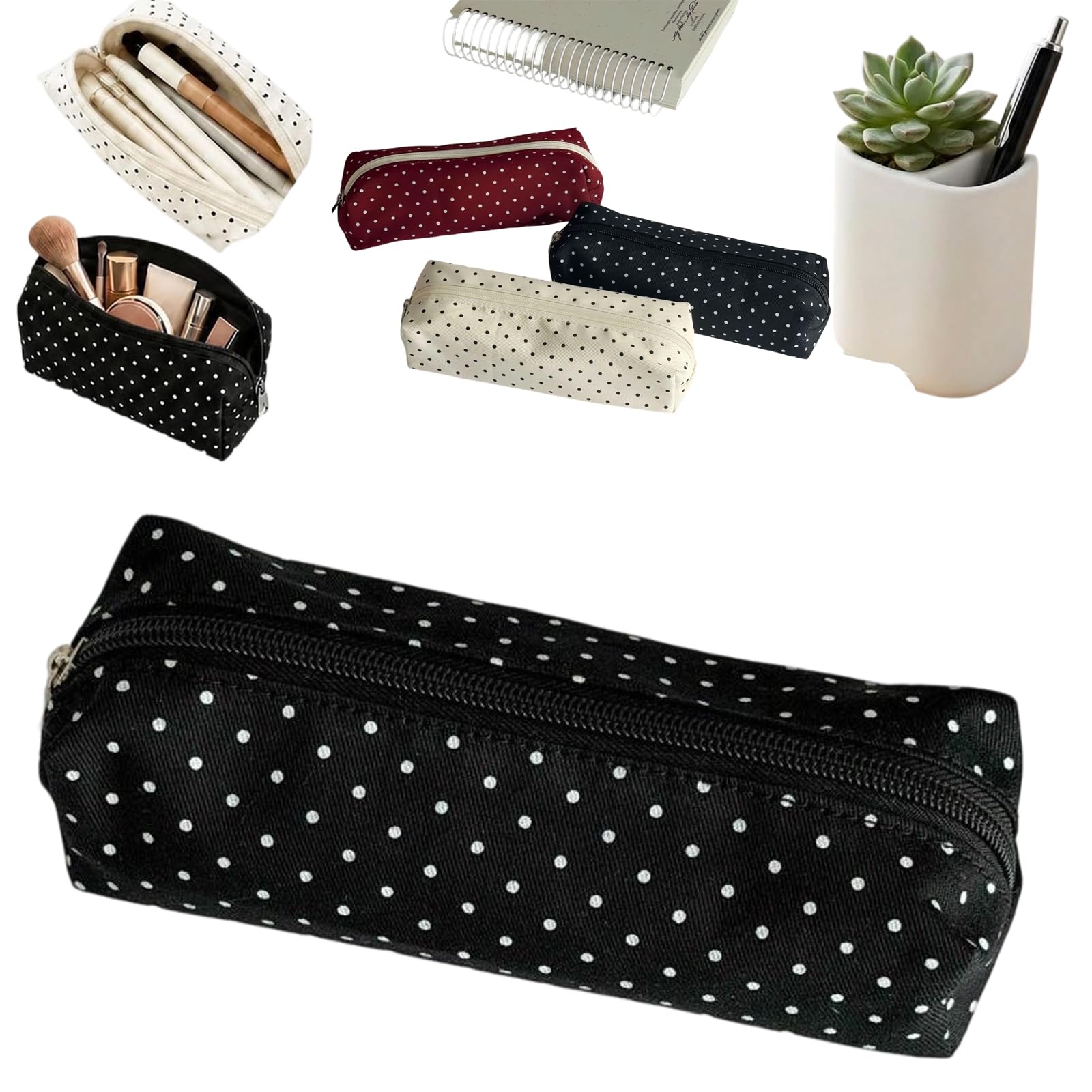 Cute Polka Dot Pencil Case, Pencil Case Polka Dot Cute Y2k Makeup Bag，Black