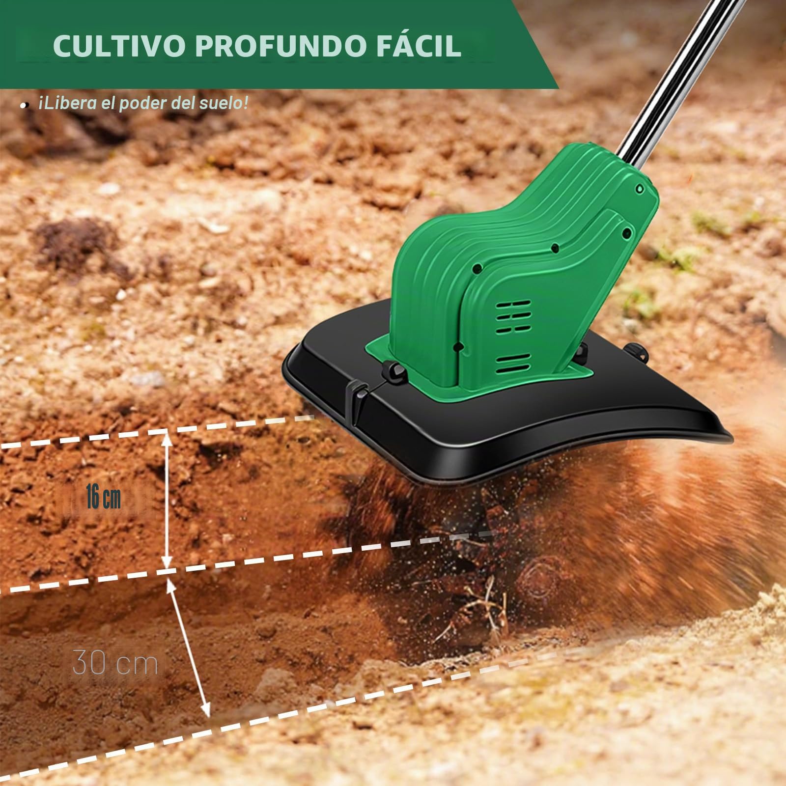 Motoazada para huerto, azada eléctrica, para Makita 18V batería, con Profundidad de Trabajo de 16 cm, Ancho de Trabajo de 30 cm, Velocidad de 300 RPM, Mango ergonómico, para Cultivo de jardín