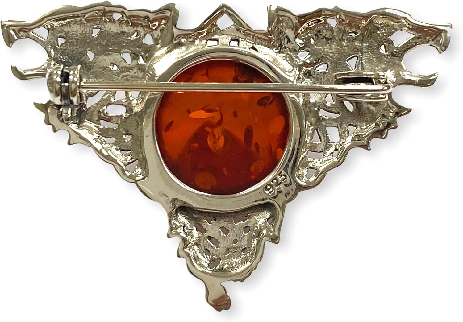 Celtic Style Gorgeous Wolf Pin Brooch with Amber Stone 925 Sterling Silver