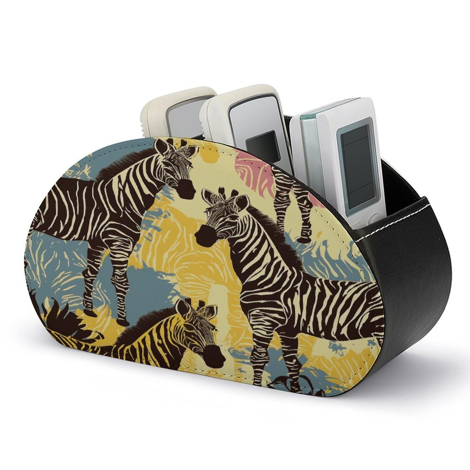 JTREHY Giraffe And Zebra Remote Control Holder 5 Compartments Remote Caddy Tray PU Leather TV Remoter Storage Box Bedside Table Storage Organizer Office Desk Storage Case