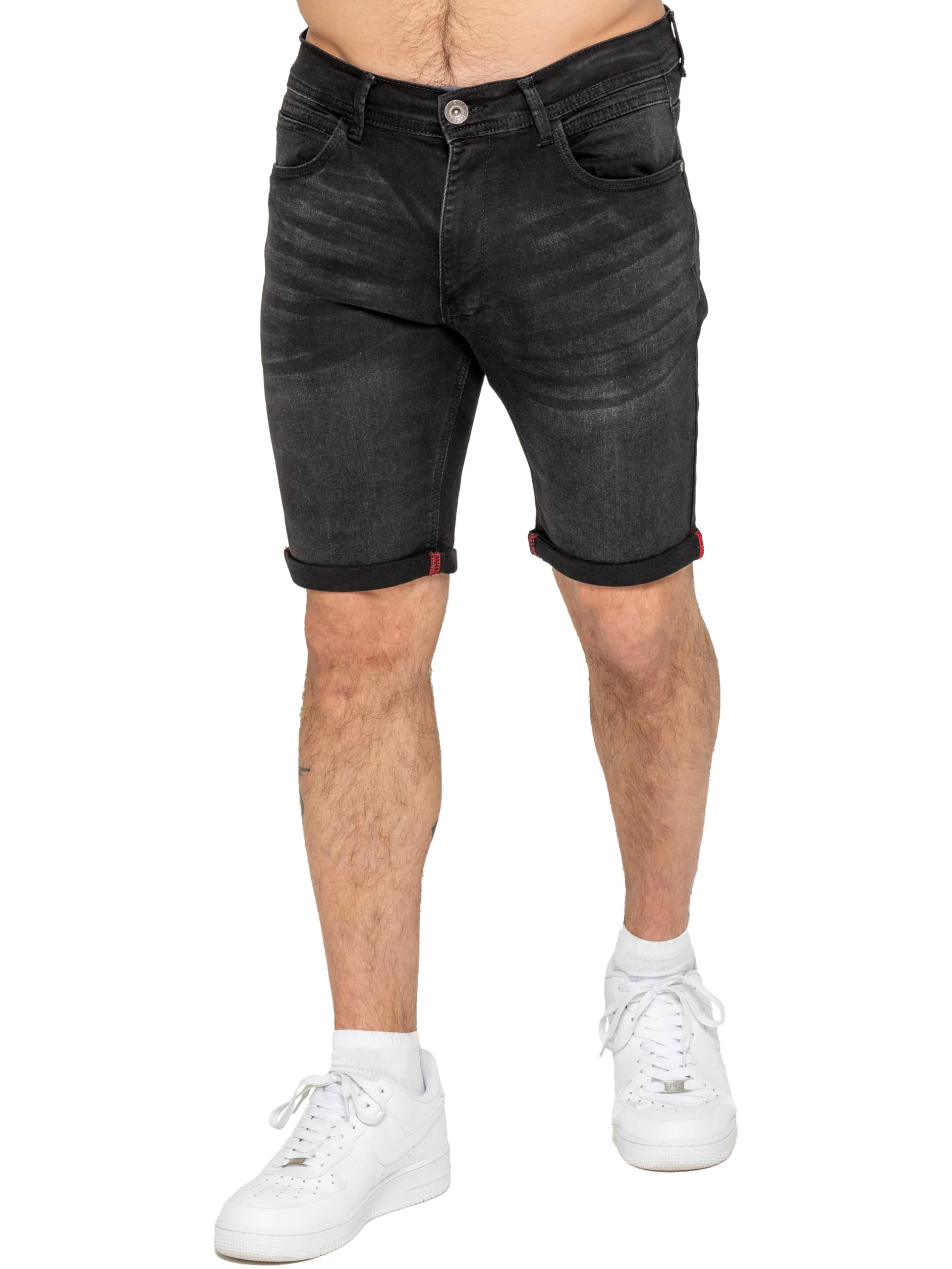 989Zé Enzo Men's Black Stretch Denim Shorts Above Knee Roll Up Summer Half Pant Jeans Bottoms Ezs648 Shorts Blk 32