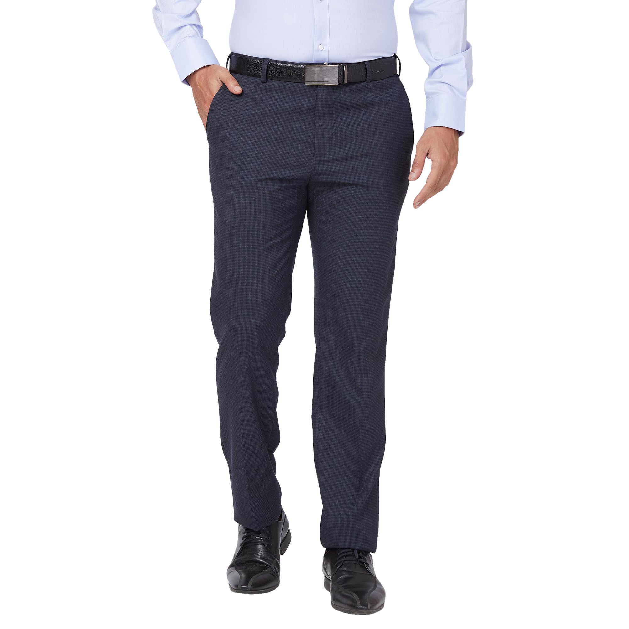 raymond Men Mid Rise Slim Fit Checks Pattern Poly Viscose Blend Flat Front Formal Trouser-picture-45
