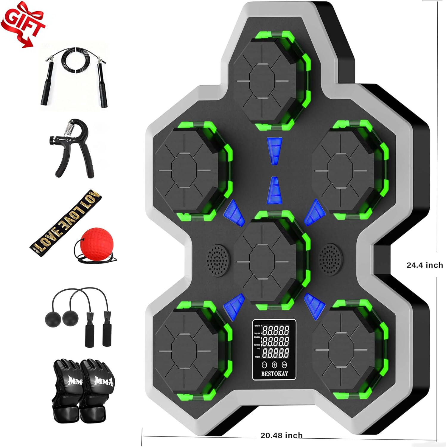 Large Size Human-shaped Smart Music Boxing Machine for Adults & Kids - Self-Adjusting Speed, Real-Time Force LED Display, Max/Average Power Tracking, Bluetooth & Height Adjustable Home Gym Equipment - Image 7
