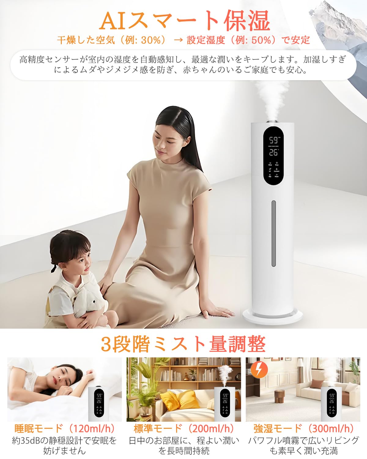 Amazon.co.jp: 加湿器 8L 大容量 保湿【4重除菌净化技術 & 知能恒湿