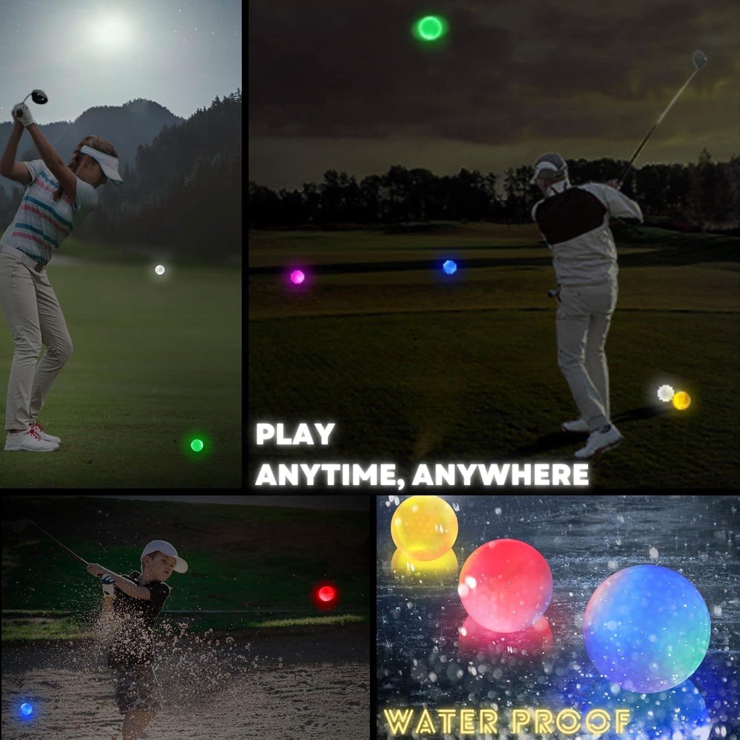 Glow in The Dark Golf Balls Light up Led Golf Balls for Night Gift Sets for Kids Men Women 6 Colors Personalized 6 Pack