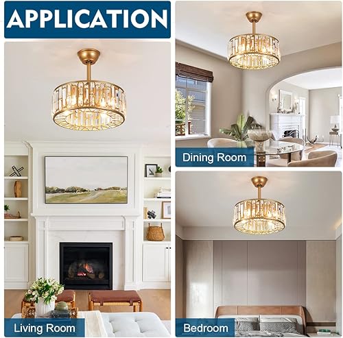 Miniatura 3 de Ventilador de techo de cristal de 18 pulgadas con luces y control remoto, moderno ventilador de techo dorado con luz y motor reversible, ventilador