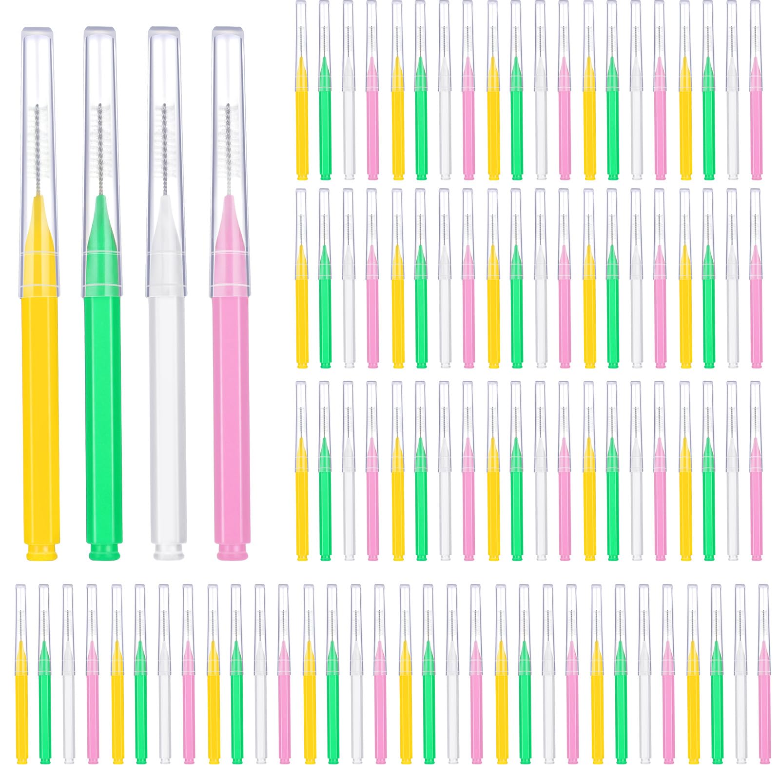 Patelai 100 Pcs Braces Dental Brushes,Light Color,Multiple Sizes