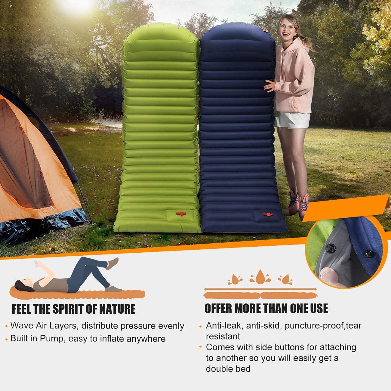 Esterilla Camping Camping Pad Pad Mat Colchón Inflable al Aire Libre para la Tienda Ultralight Cojín Almohada a Prueba de Humedad Senderismo Trekking Colchones Camping 67