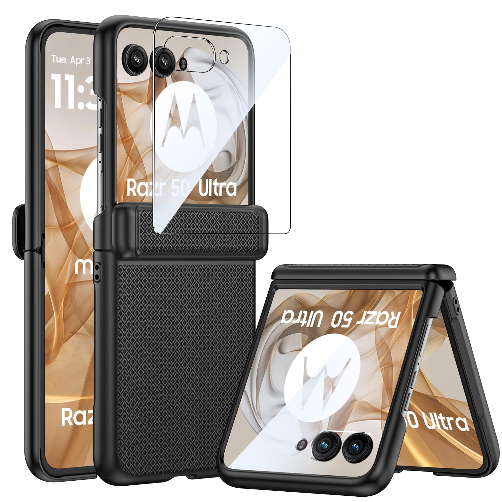 Spugan for Motorola Razr + Plus 2025 Case, Built-in [HD Screen Protector] [Hinge Protection] Military Drop Protection Slim Shockproof Phone Case for