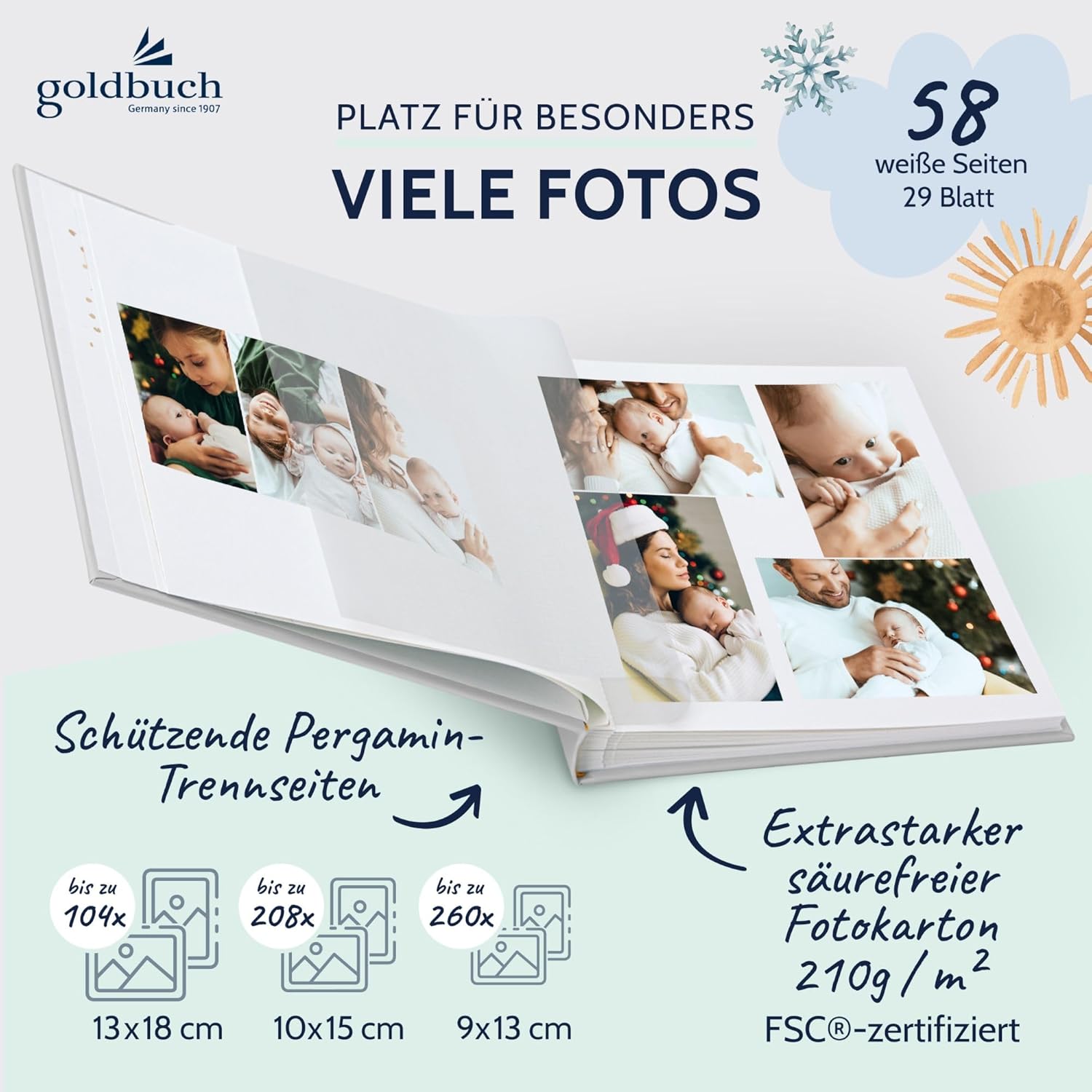 goldbuch 15 513 Baby Album Full of Wonder Meadow with Flower Motif, Linen Texture Photo Album with 58 White Blank Pages, Glassine & 4 Illustrated Pages, Baby Album, Paper, Approx. 30 x 31 x 4 cm,