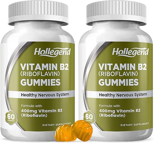 HOLLEGEND Gomitas de vitamina B2 Riboflavina de 400 mg, suplemento masticable de vitamina B2 para aliviar la migraña, vegano, sin OMG, sabor