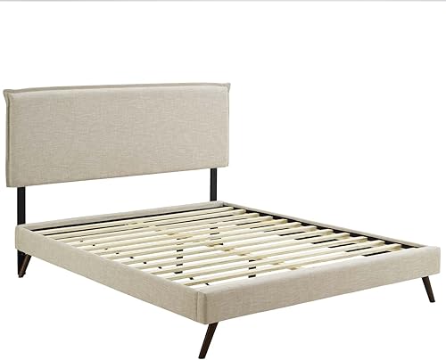 Miniatura 4 de Modway Amaris - Base de cama tapizada tamaño Queen en color beige con patas abiertas Beige,Gris