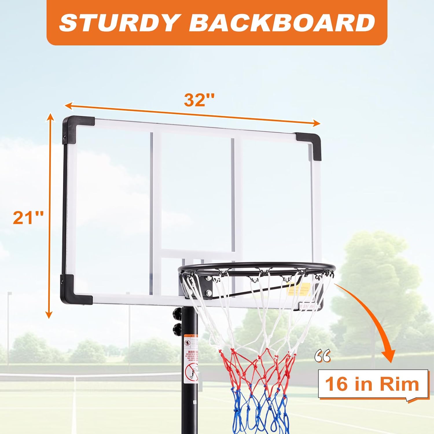 Sweetcrispy Portable Basketball Hoop Outdoor, Adjustable Height, Shatterproof Backboard/Shock Absorbent Rim, Fillable Base, 2 Wheels for Backyard/Driveway