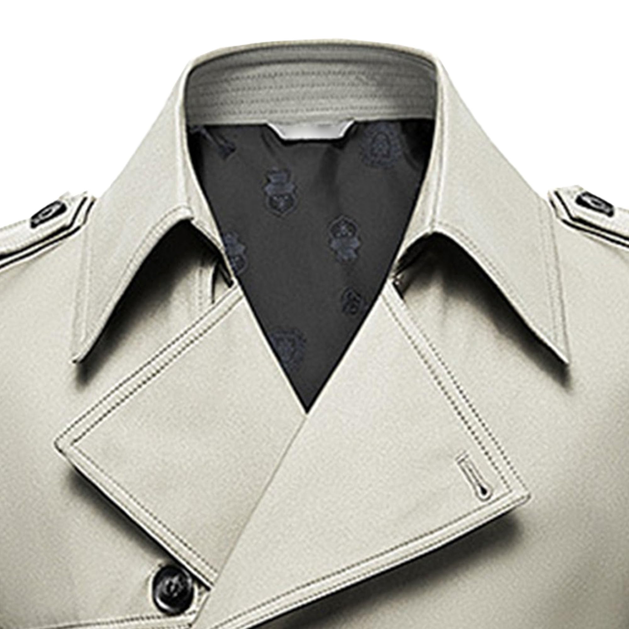 Maiyifu-GJ Men's Double Breasted Trenchcoat Slim Fit Mid Long Trench Coat Winter Warm Long Windbreaker With Belt (3X-Large,Light Khaki 1)