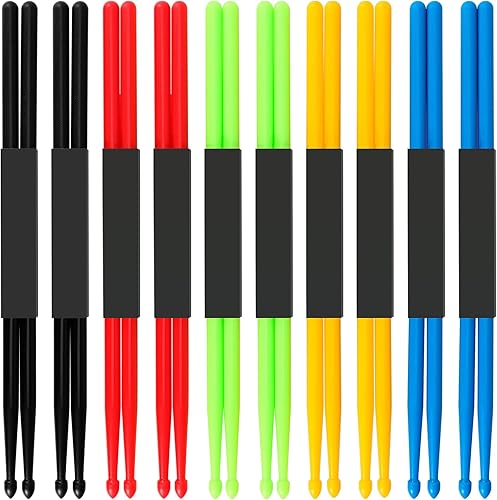 10 pares de baquetas de nailon 5A, baquetas de ejercicio de plástico antideslizante, baquetas multicolor para percusión de instrumentos, práctica,
