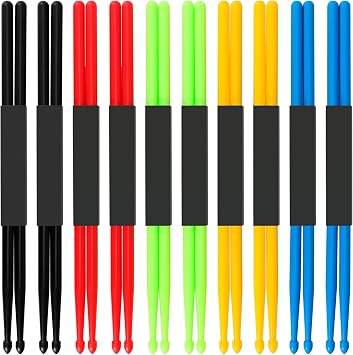 MUKCHAP 10 Pairs 5A Nylon Drum Sticks، Non-slip Plastic Exercise Drumsticks، Multi Color Drum Sticks for Instrument، Practice، Performance، Relaxation