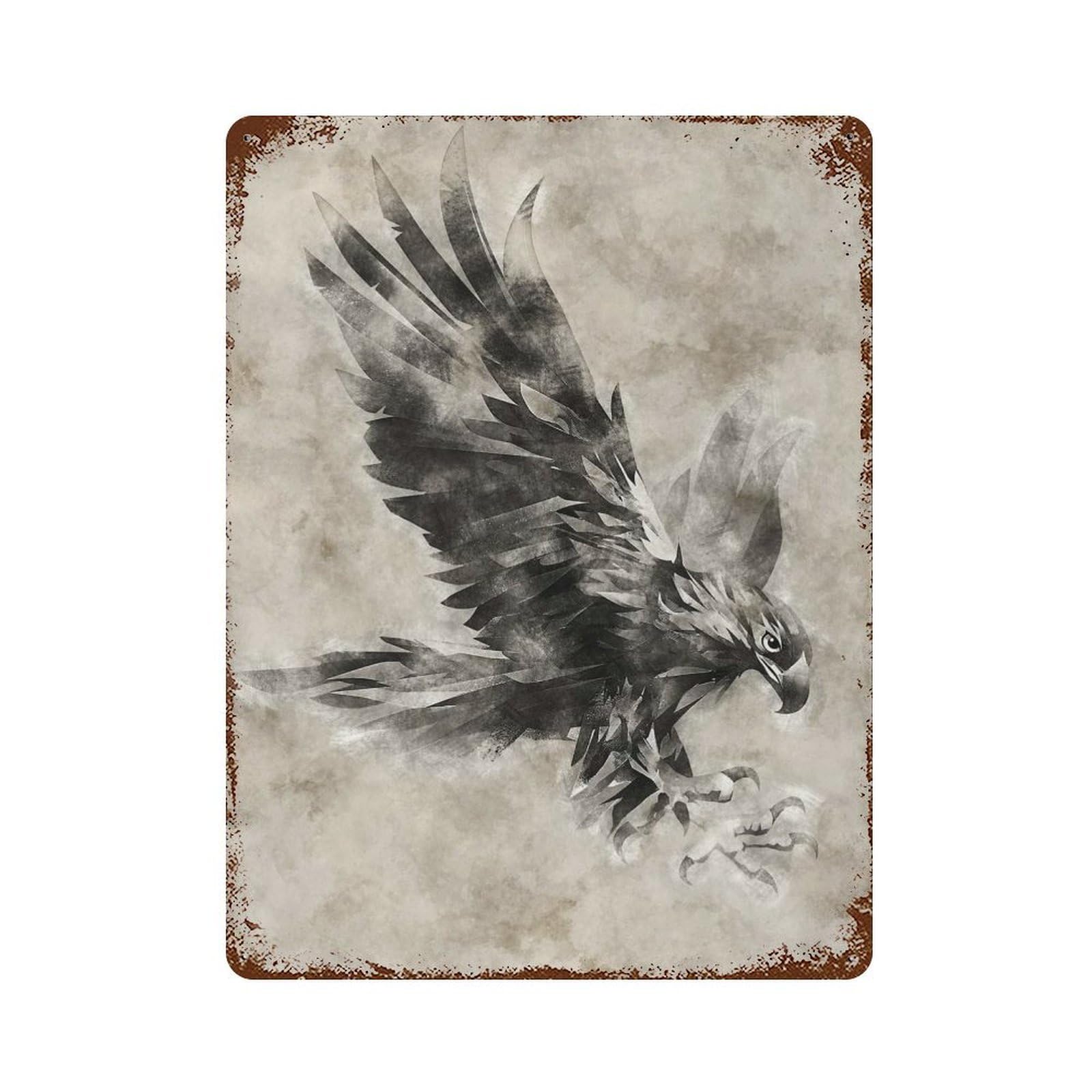 Rust Effect Flying Eagle Aged Metal Wall Plaque 15.7"x11.8", Shabby Chic Decor for Living Room, Hallway And Home Decor