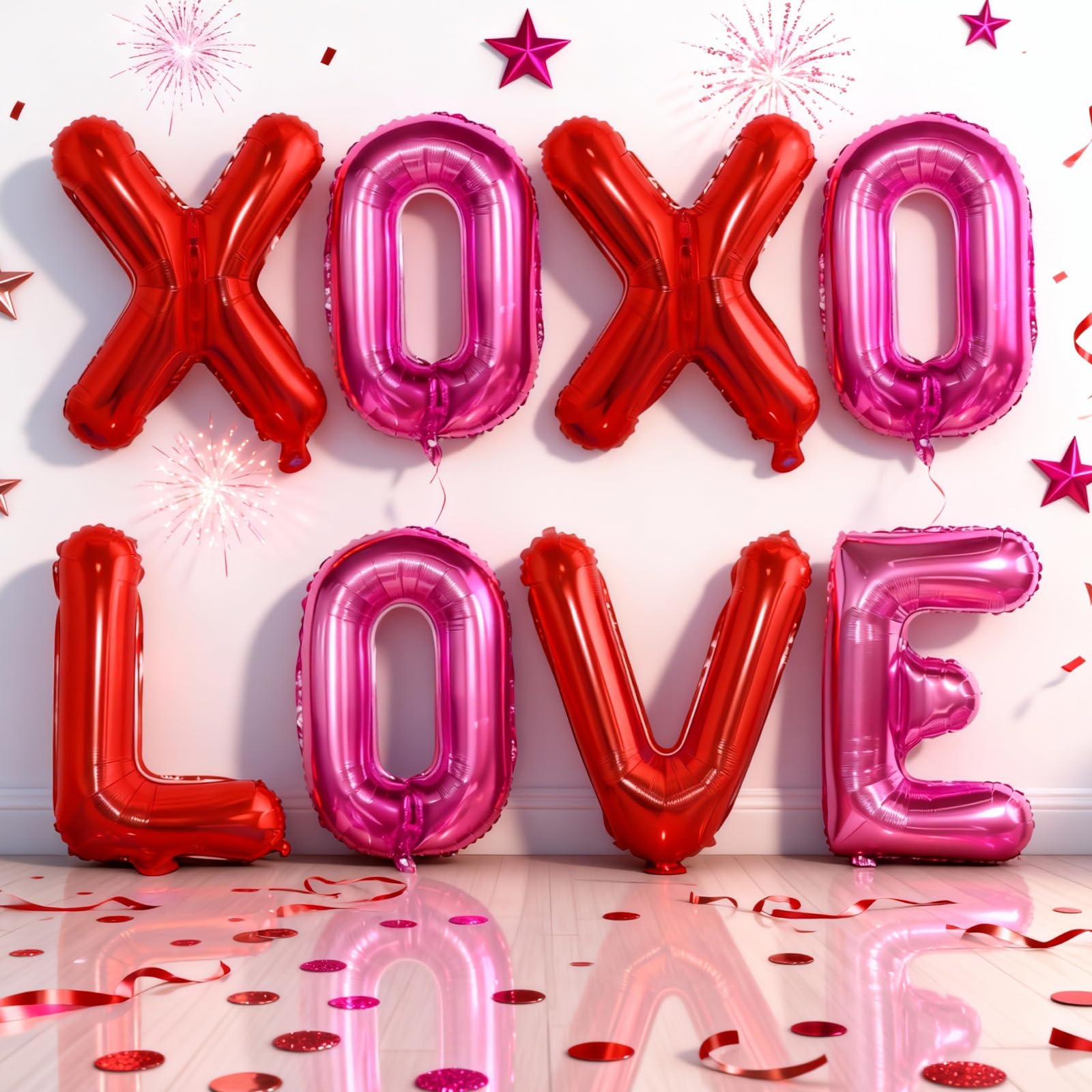 Red Pink Love Balloon and XOXO Balloons, XO Love Letters Foil Balloons Banner Decorations Valentines Day Balloons for Him Her Valentine Day Romantic Wedding Bridal Shower Engagement Party Decoration — image 1
