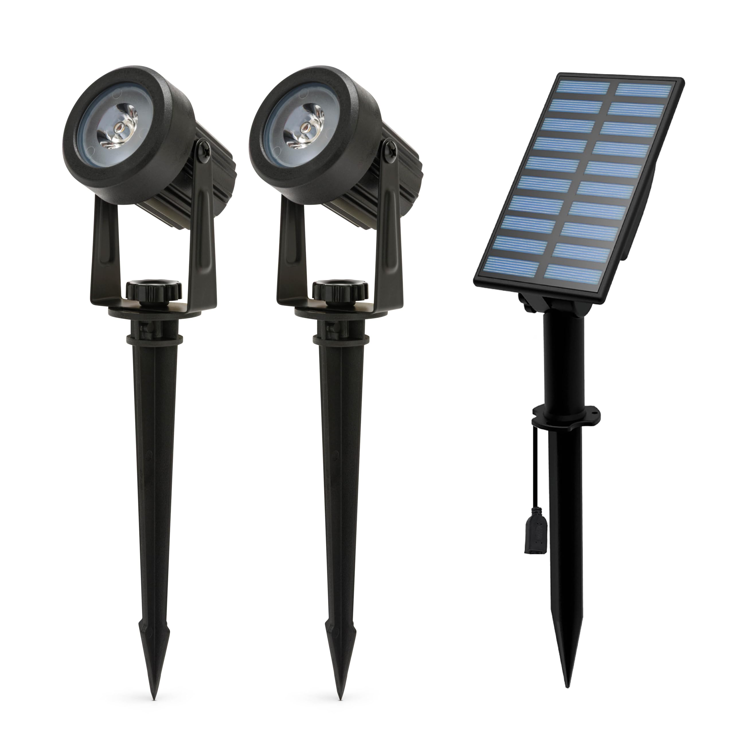 Zestaw 2 zewnętrznych reflektorów LED z panelem słonecznym – 2 x 100 lumenów, lampy ogrodowe solarne, IP65, wodoodporne, do ogrodu, krzewów, podwórka, doniczek i roślin
