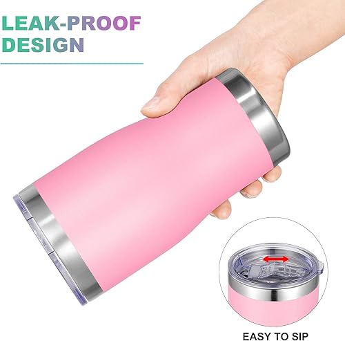 Miniatura 5 de VEGOND Vaso de acero inoxidable de 20 onzas con tapa y pajita, aislado al vacío, taza de café de viaje de doble pared (rosa, paquete de 1)
