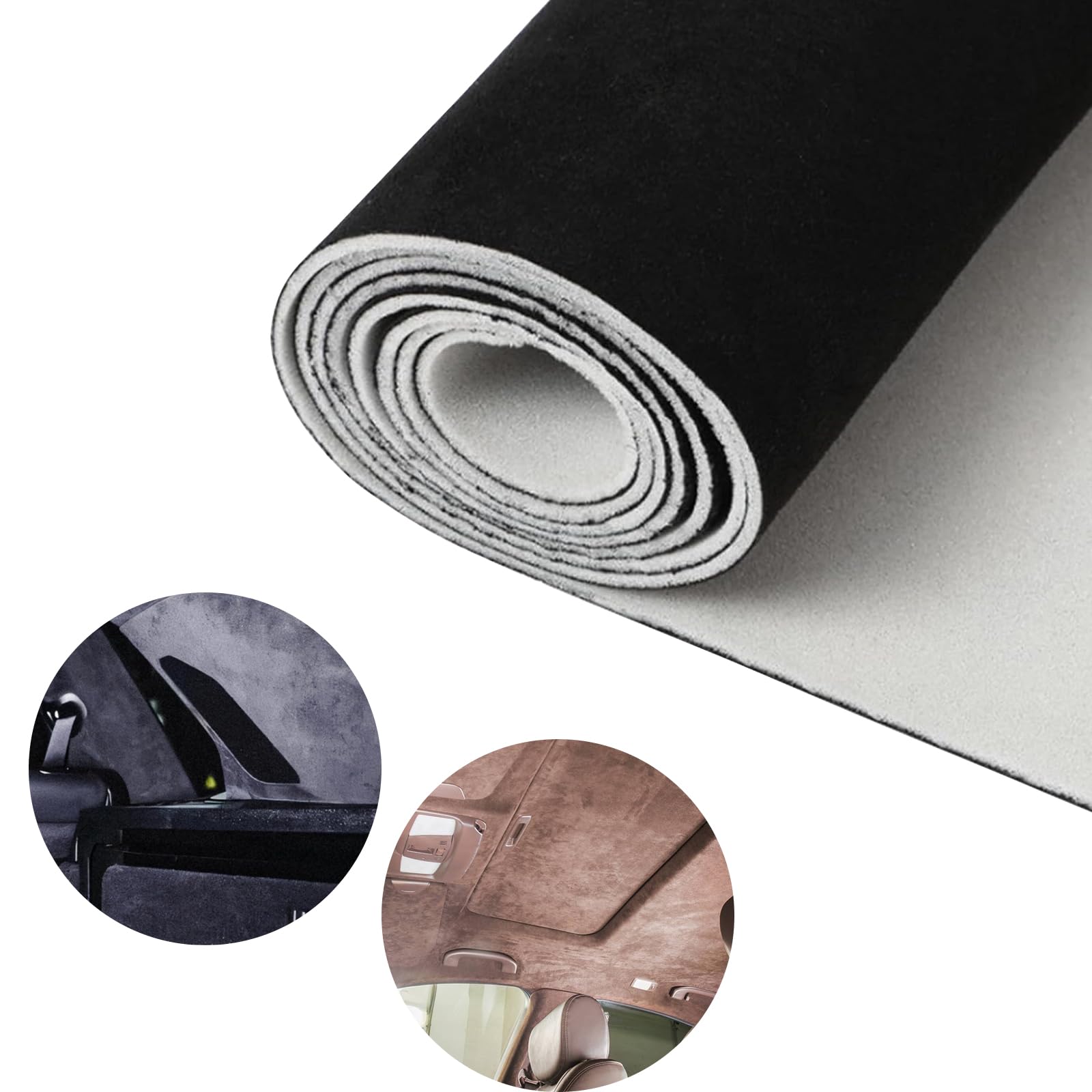 ACESOME Tessuto per Cielo Tetto, Spessore 4 mm, Tessuto Rivestimento Interno Auto, Riparazione di Tessuto in Pelle Scamosciata, Accessori per Interni Auto, Nero, 150 x 250 cm