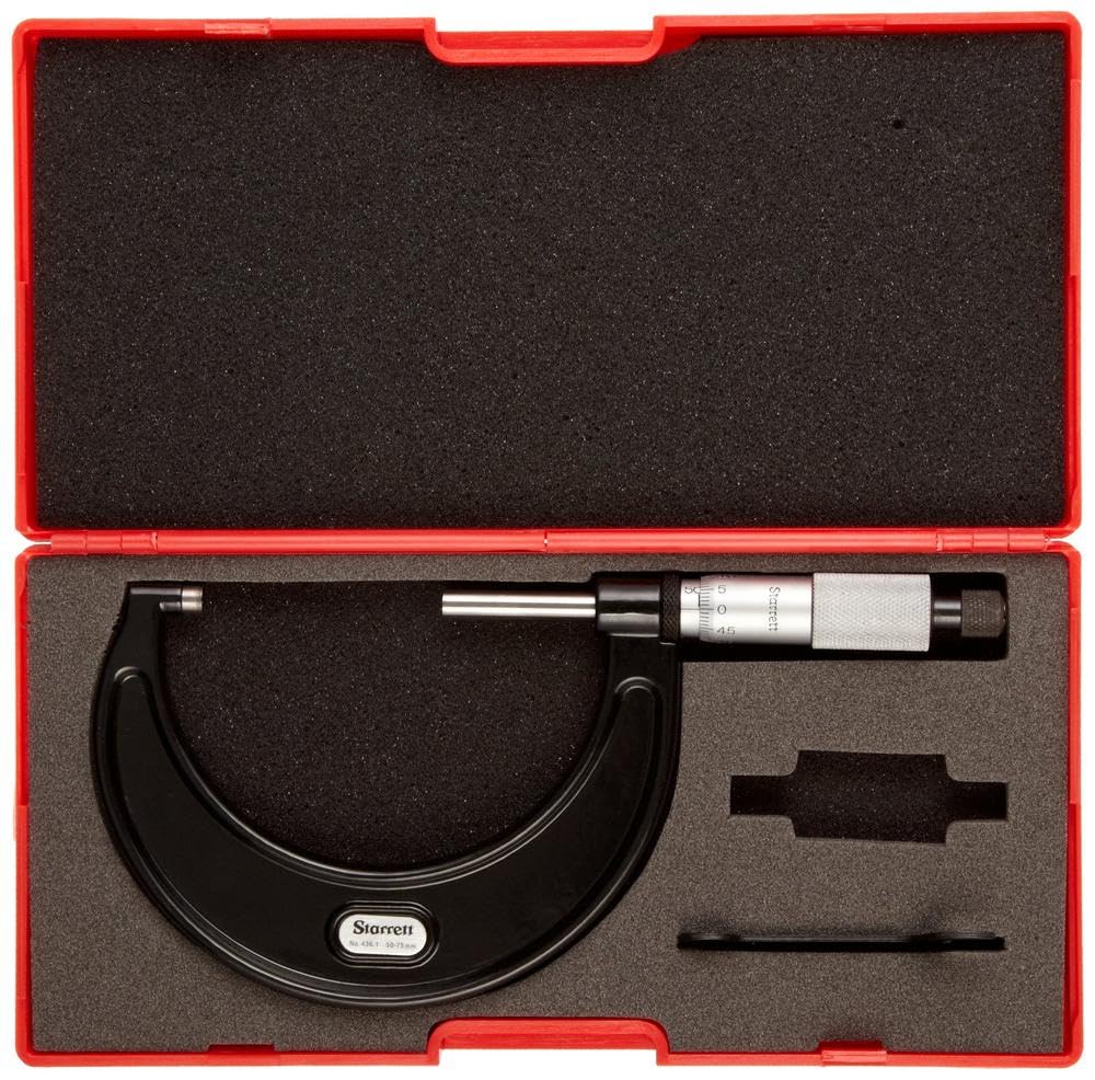 Starrett 436.1MXRL-25 Außenmikrometer, Ratschenanschlag, Kontermutter, Hartmetallflächen, Bereich 0-25 mm, 0,01 mm Teilung, +/- 0,002 mm Genauigkeit