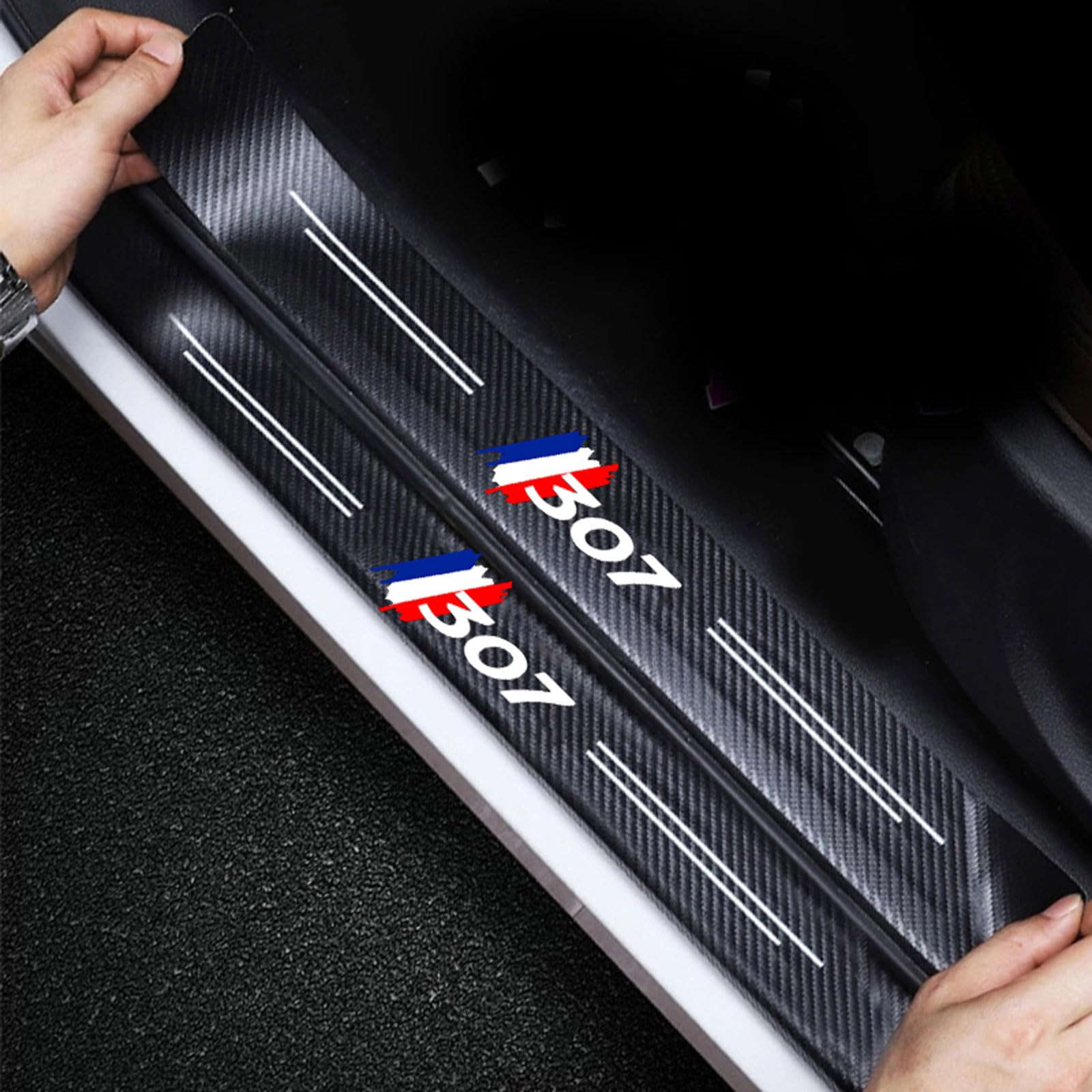 Ridgoel 307 4Pcs Car Door Sill Protector Carbon Fiber Car Kick Plates For Peugeot Automobile Threshold Scuff Plate Auto Door Steps Pedal Guards Accessories