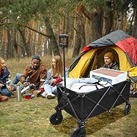 Vista 6 de Carro utilitario con ruedas plegable, carrito compacto con mango ajustable, multiusos para jardín, picnic, campamento, compras de festivales