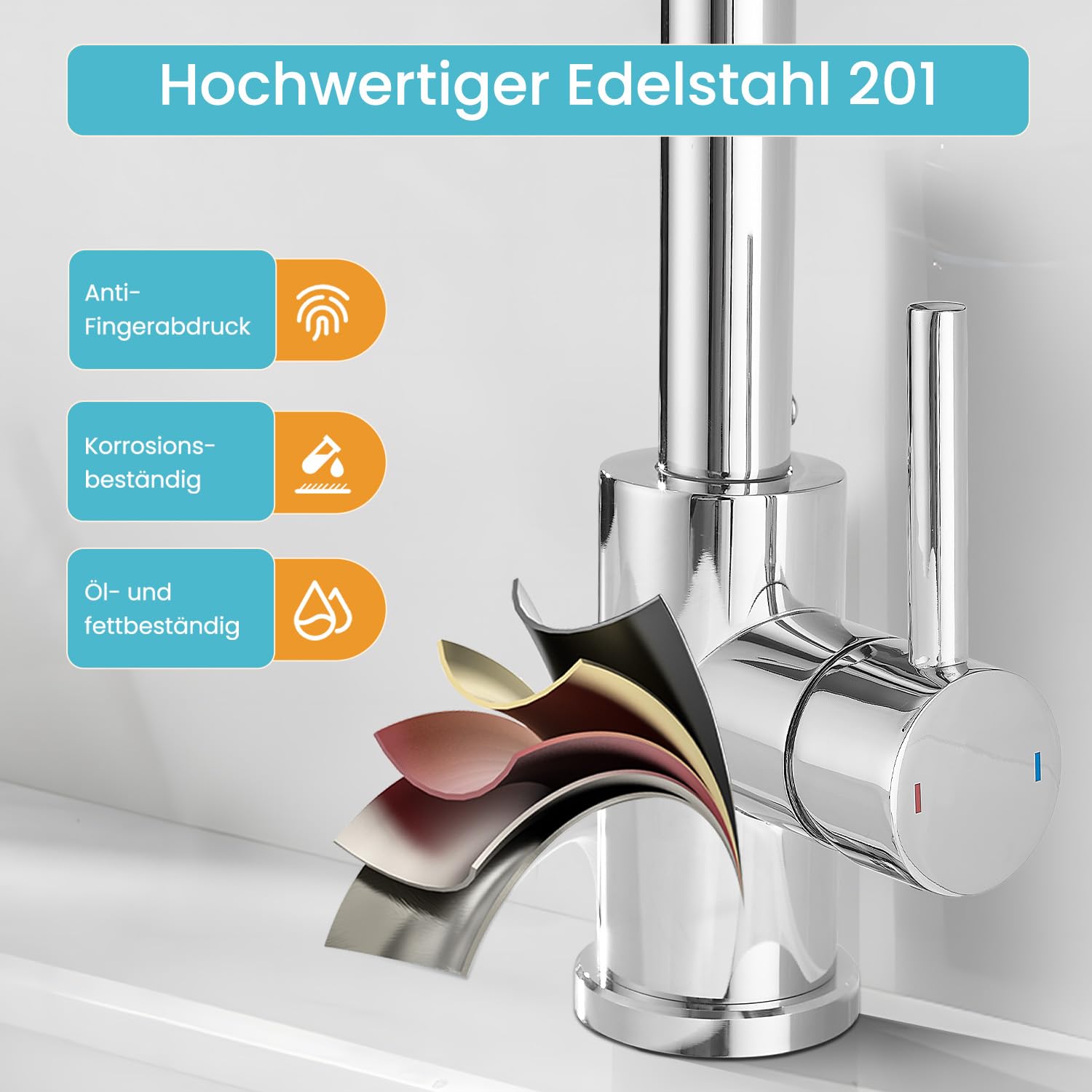 Rubinetto da bagno, rubinetto da bagno/cucina, girevole a 360°, miscelatore monocomando, in acciaio inox cromato
