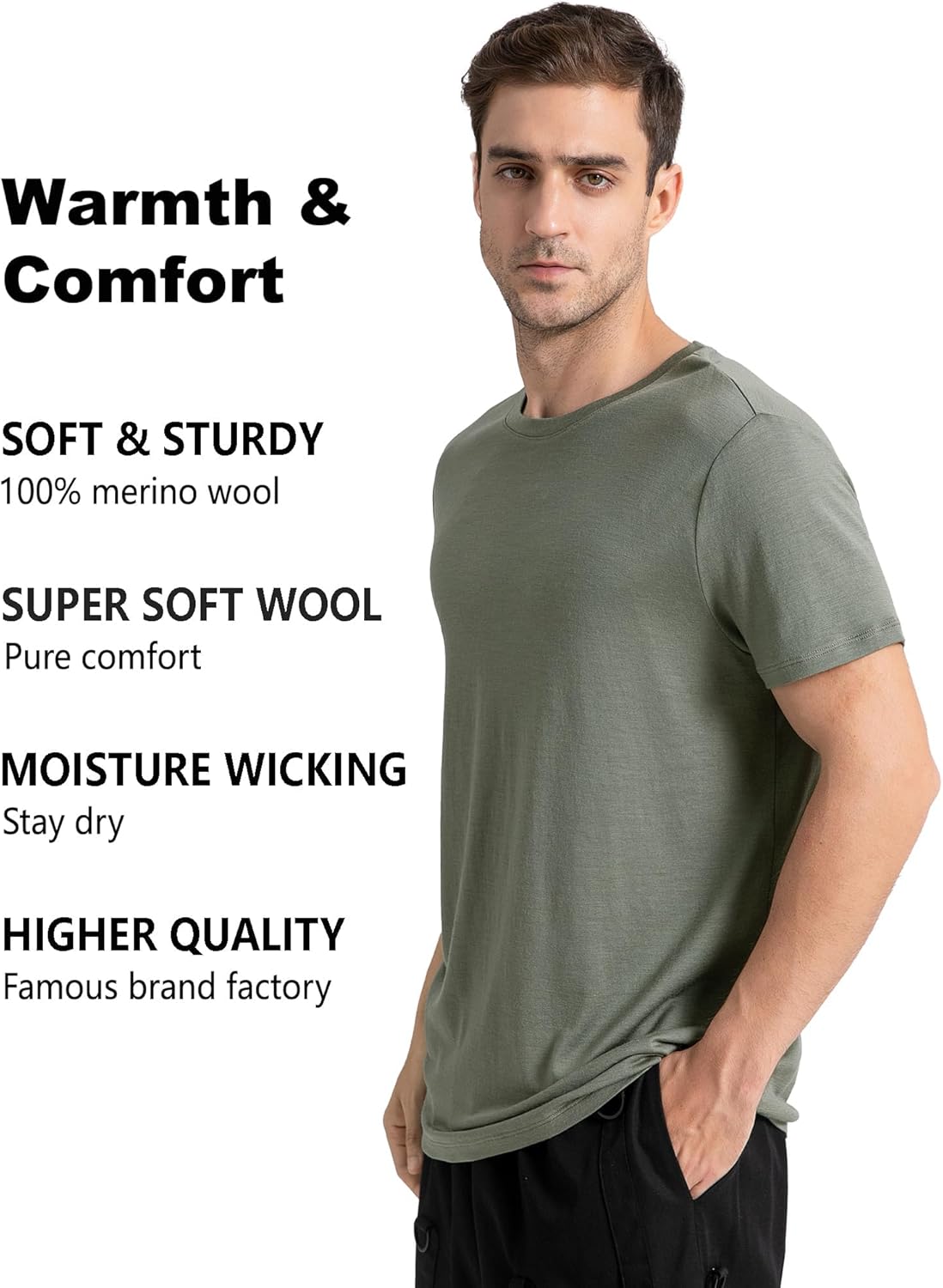 innotree Merino Wool T Shirts for Men - 100% Organic Odor Resistance Merino Wool Undershirt Hiking Travel Base Layer T-Shirt - Image 5