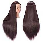 Hairingrid 26-28 Mannequin Head Hair Styling Training Head Manikin Cosmetology Doll Head Synthetic Fiber Hair and Free Clamp Holder Stand (Dark brown)