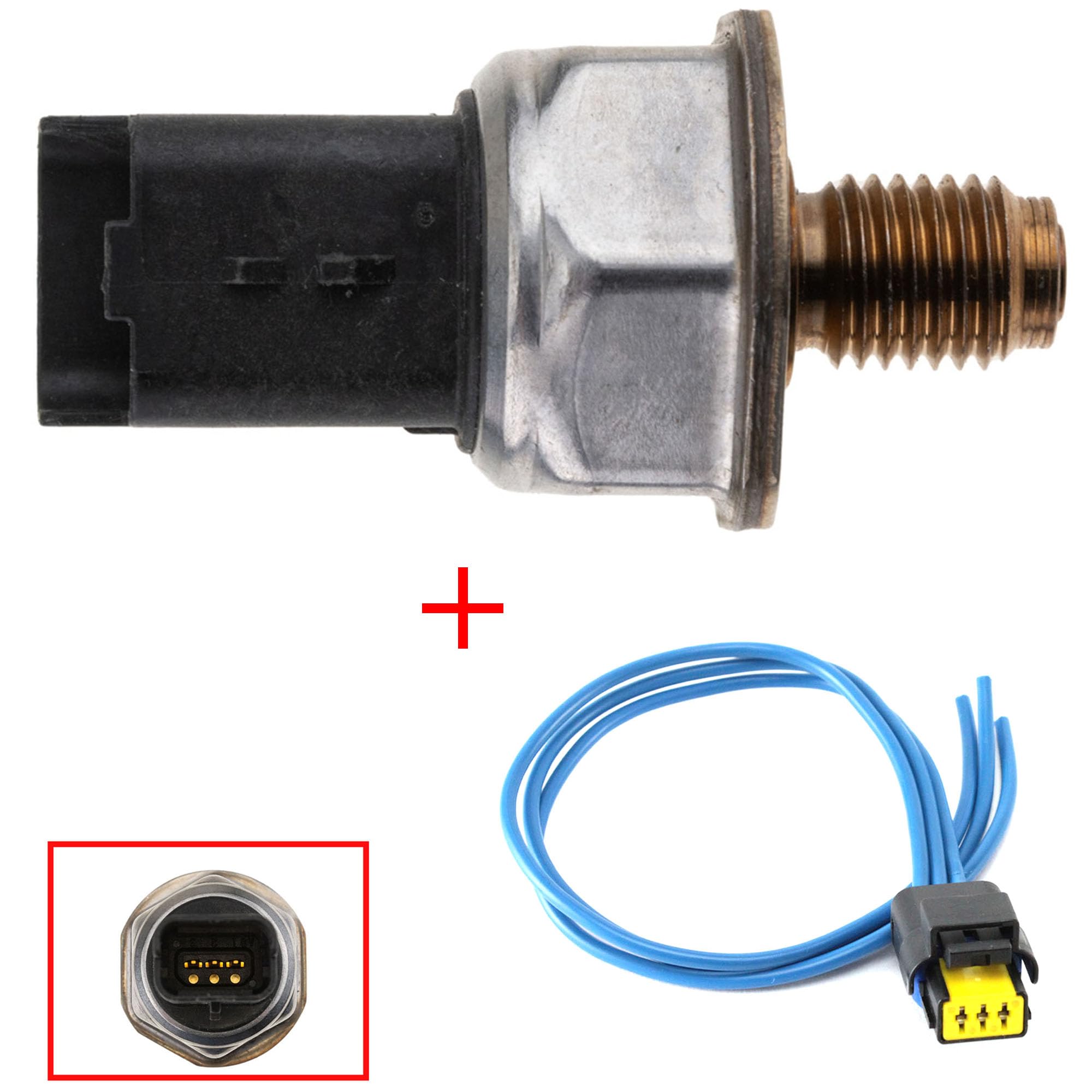 Partsline kit capteur de pression de carburant avec fiche faisceau électrique compatible avec 207 308 3008 C4 C5 Berlingo Focus Mondeo TDCi HDi – équivalent à 4M5Q-9D280-DB, 1570K1, 55PP0203