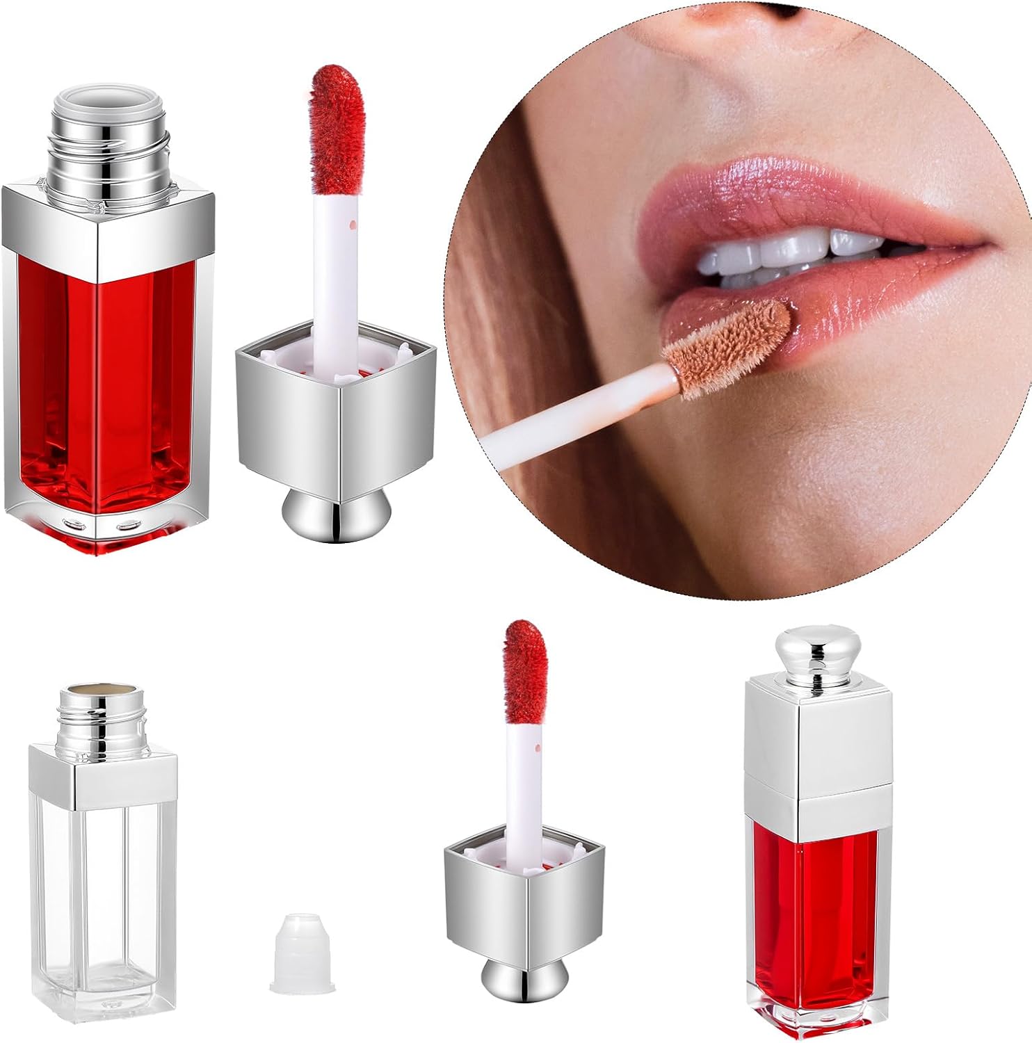 4 Pack 8ml Empty Lip Gloss Tubes Clear Refillable Lips Balm Bottles Clear Lip Gloss Tubes with Wand Mini Lipstick Containers Refillable Lips Balm Glosses Containers for DIY Makeup
