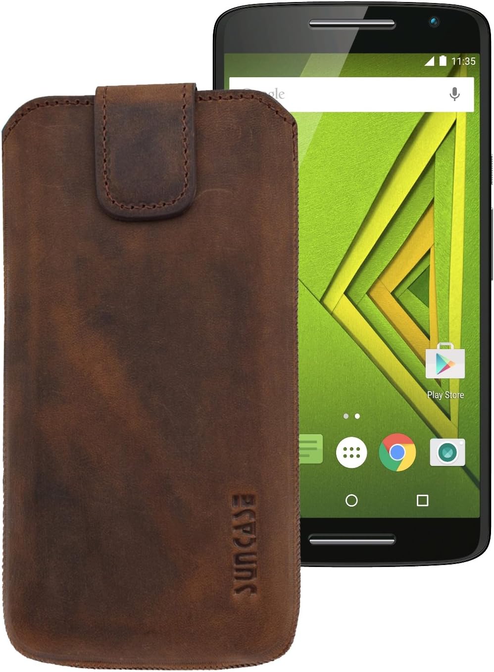 Suncase Mobile Phone Case Slim Edition Leather Case for Motorola Moto X Play (with Pull Tab and Magnetic Closure)