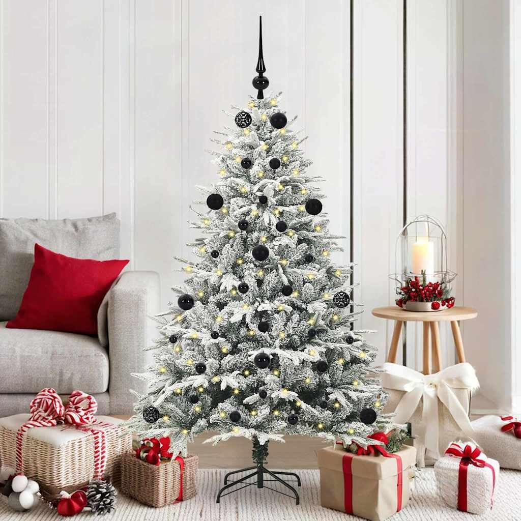 Albero di Natale artificiale con luci LED e palline, verde,A309