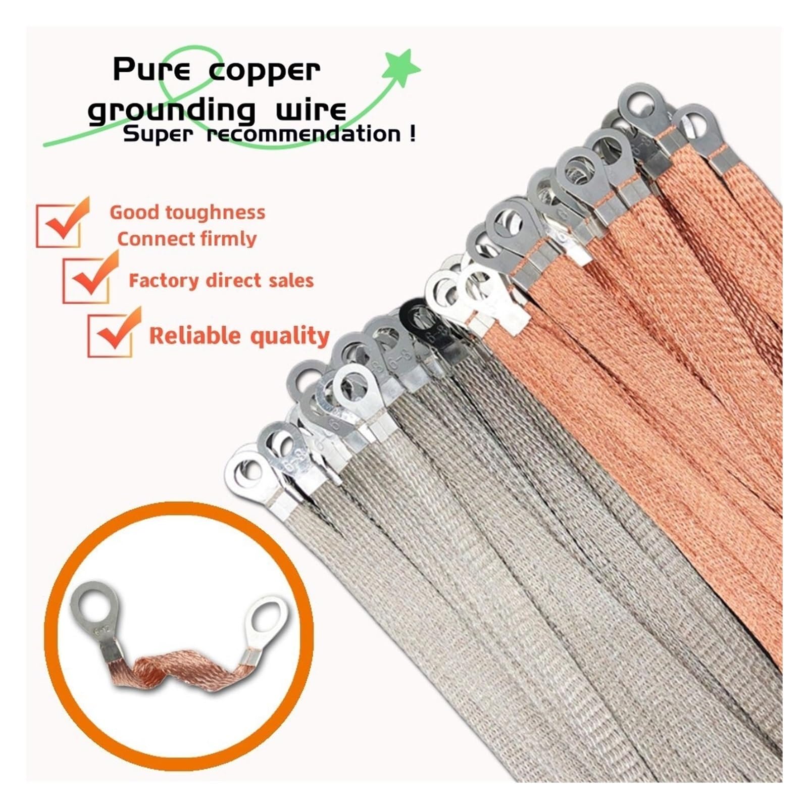 Cable de puente de conexión a tierra trenzado, Cable trenzado plano de cobre, puente for puerta, puente, cable de tierra, multicolor, 2,5 pies cuadrados (200-300 mm)(Tinned Copper,250MM-2.5 SQUARE)