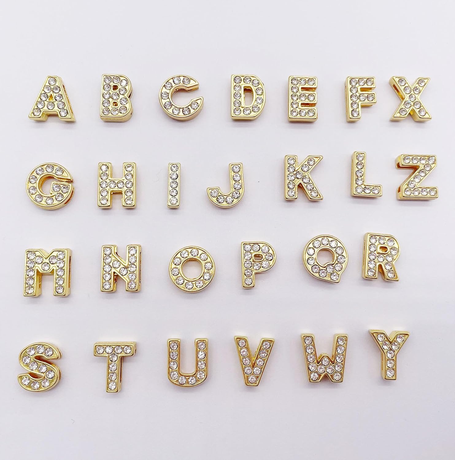 130 PCS A-Z Full Rhinestones Charms 8MM Slide Alphabet Crystal Letters for DIY Slide Wristbands Bracelets,Hair Clips,Jewelry Making Charms(130PCS Gold 8mm) - Image 2